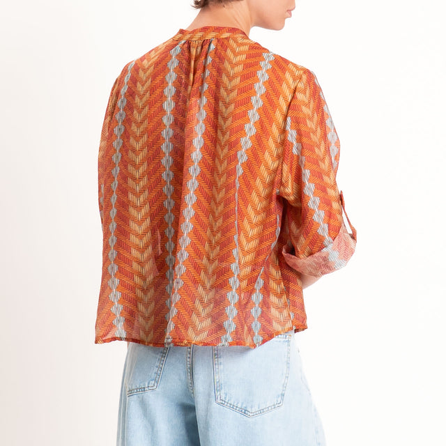 Haveone-Camicia mussola lyocell fantasia zig zag - tabacco/coccio/azzurro