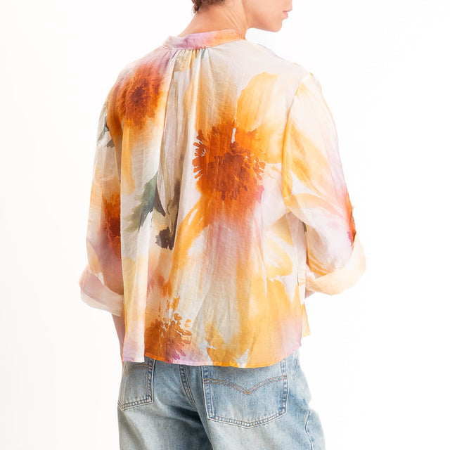 Haveone-Camicia fantasia mussola di lyocell - arancio/verde/glicine