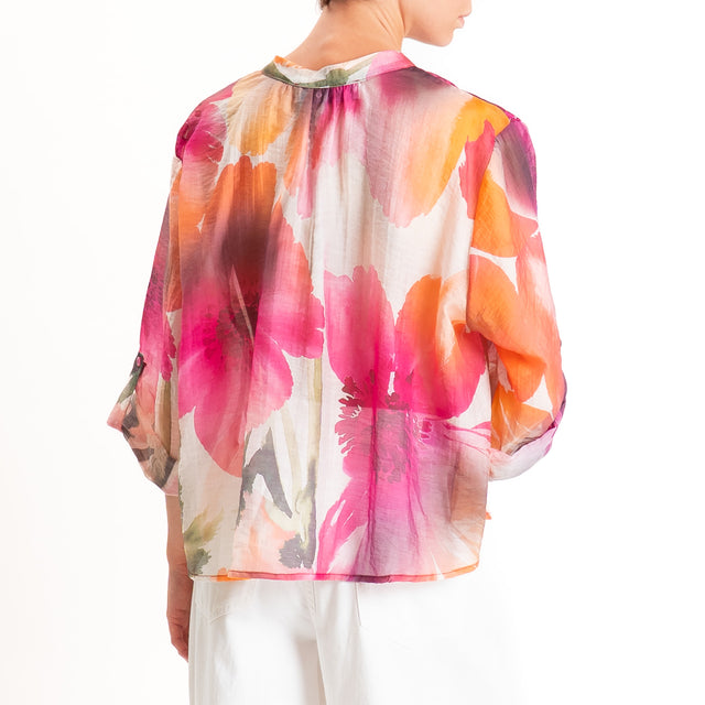Haveone-Camicia fantasia mussola di lyocell - fucsia/arancio/burro