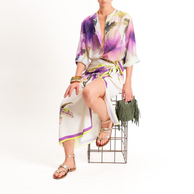 Haveone-Camicia fantasia mussola di lyocell - viola/verde/lime