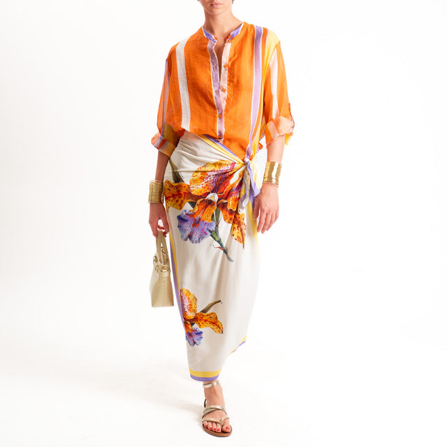 Haveone-Camicia a righe mussola di lyocell - arancio/giallo