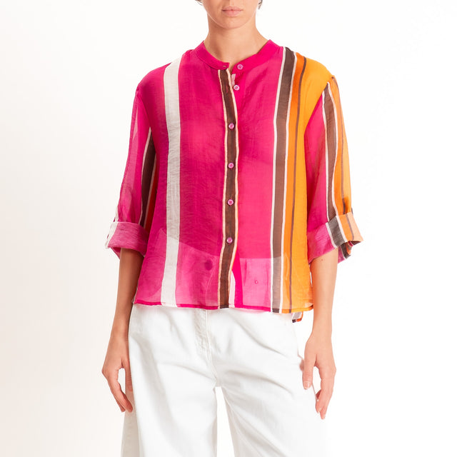 Haveone-Camicia a righe mussola di lyocell - moro/fucsia