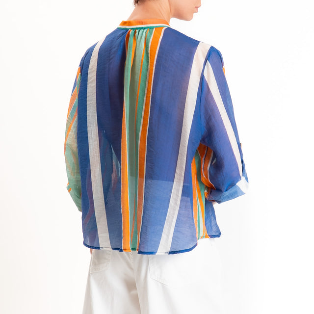 Haveone-Camicia a righe mussola di lyocell - turchese/royal