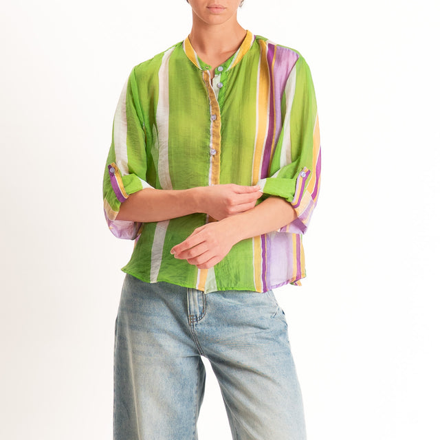 Haveone-Camicia a righe mussola di lyocell - viola/lime