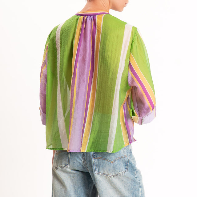 Haveone-Camicia a righe mussola di lyocell - viola/lime