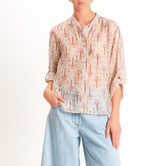 Haveone-Camicia mussola di lyocell fantasia palme - rosa/burro/olio
