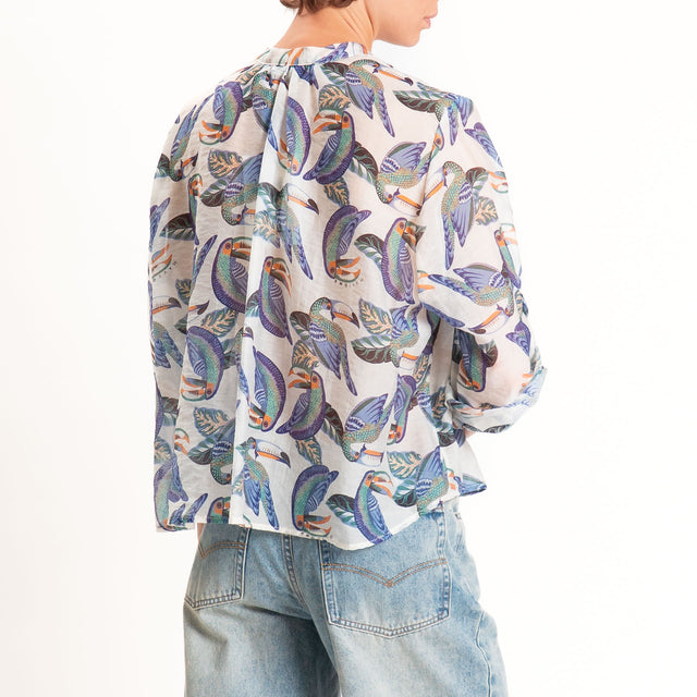 Haveone-Camicia mussola fantasia tucani - burro/blu/acqua