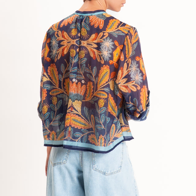Haveone-Camicia mussola fantasia tigre - blu/arancio/cuoio
