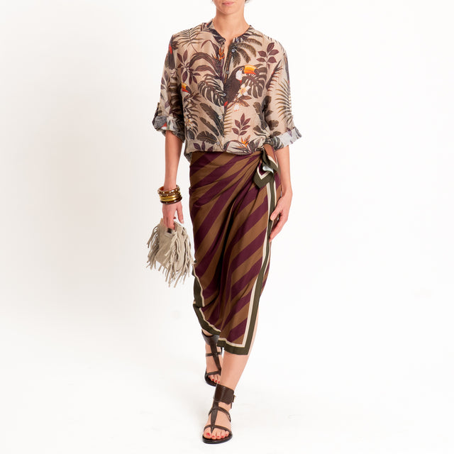 Haveone-Camicia mussola fantasia tucani - militare/taupe/vino