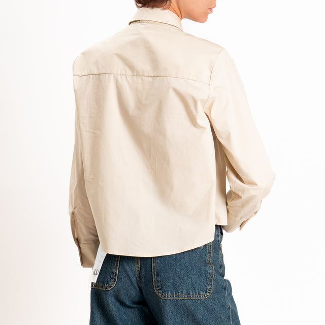 Haveone-Camicia con cravatta dettaglio spille - beige