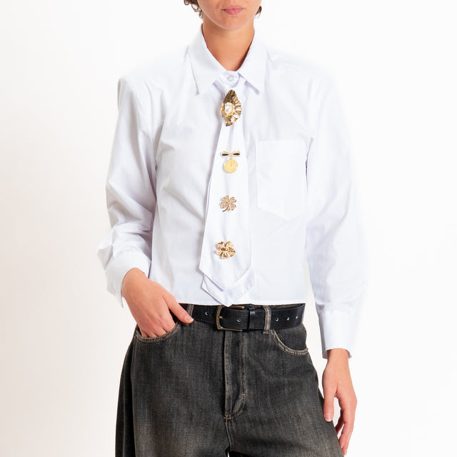 Haveone-Camicia con cravatta dettaglio spille - bianco