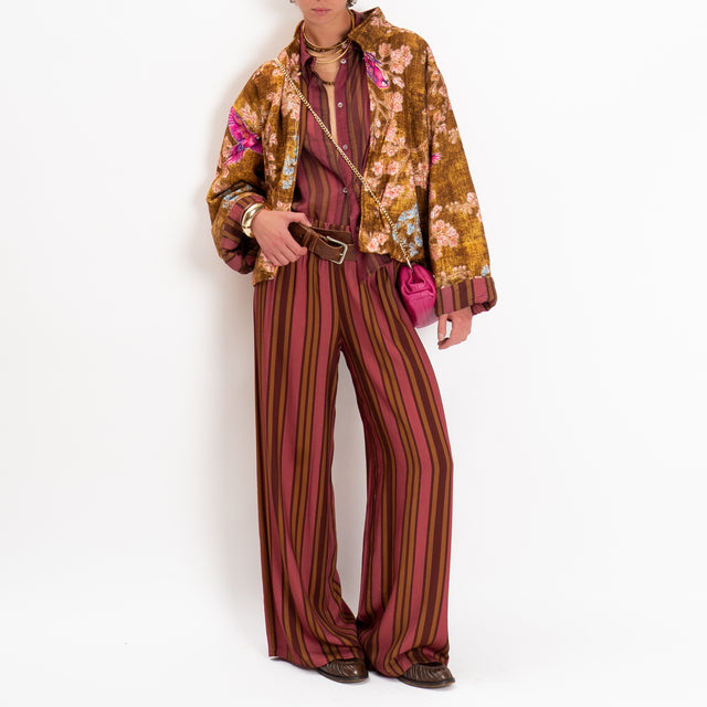 Haveone-Camicia a righe in mussola di lyocell - amarena/choco