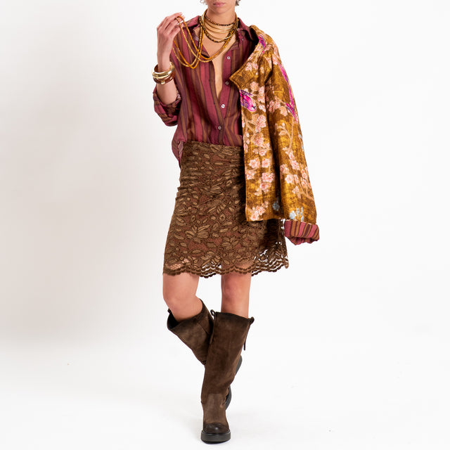 Haveone-Camicia a righe in mussola di lyocell - amarena/choco