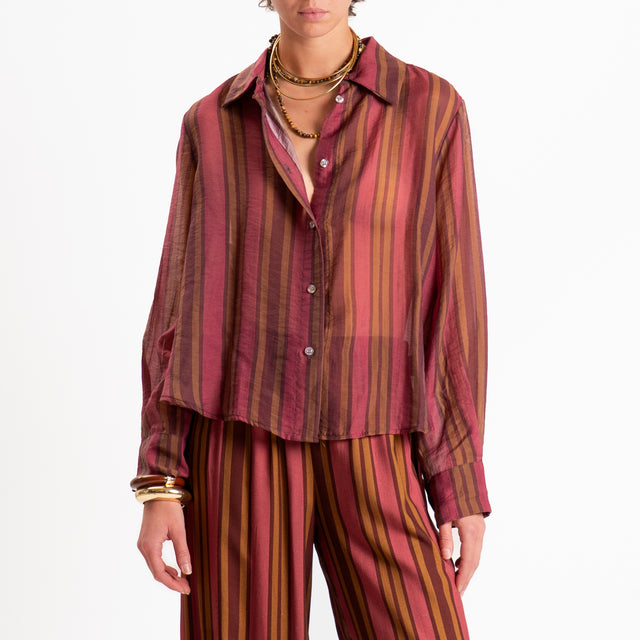Haveone-Camicia a righe in mussola di lyocell - amarena/choco