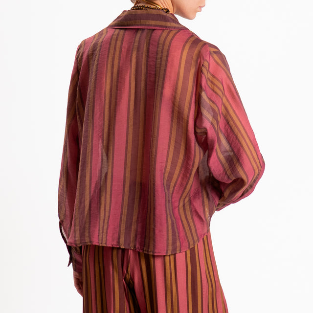 Haveone-Camicia a righe in mussola di lyocell - amarena/choco