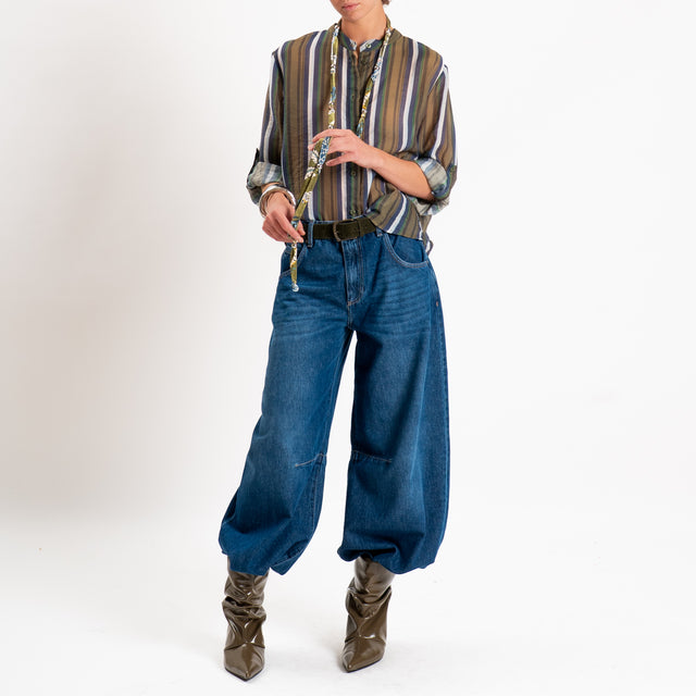 Haveone-Camicia a righe in mussola con collana - militare/oliva/blu