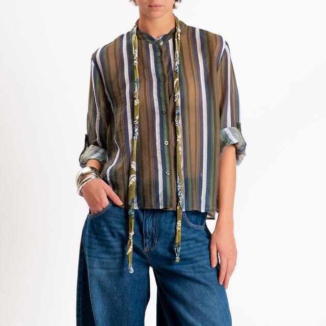 Haveone-Camicia a righe in mussola con collana - militare/oliva/blu