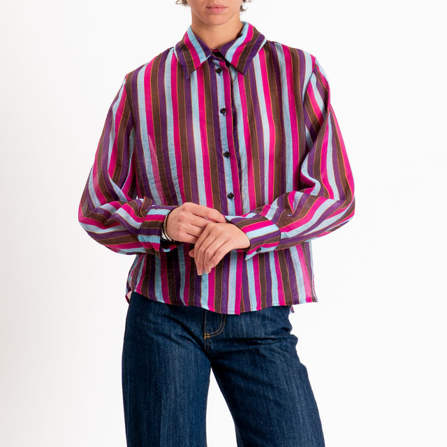 Haveone-Camicia a righe in mussola di lyocell - viola/fucsia/celeste