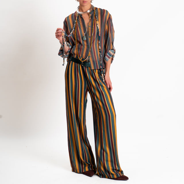 Haveone-Camicia a righe in mussola con collana - verde/bordeaux/cuoio