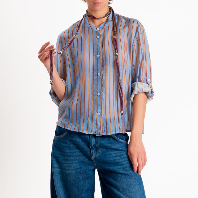 Haveone-Camicia a righe in mussola con collana - celeste/ocra