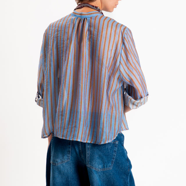 Haveone-Camicia a righe in mussola con collana - celeste/ocra
