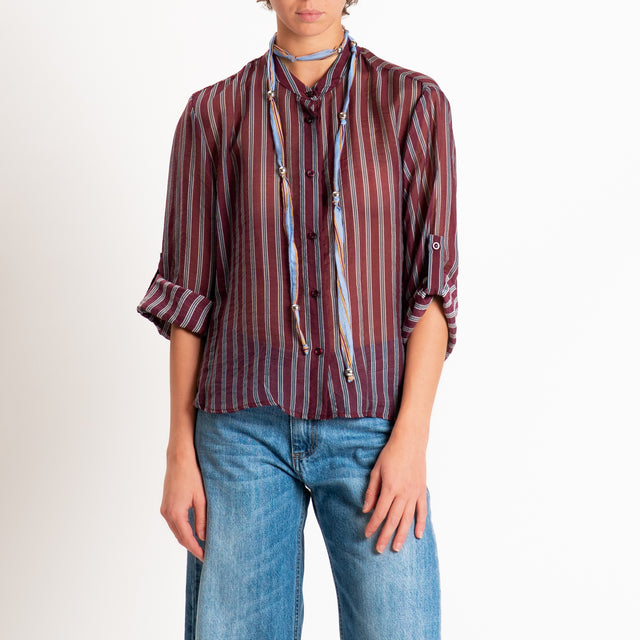 Haveone-Camicia a righe in mussola con collana - bordeaux/celeste