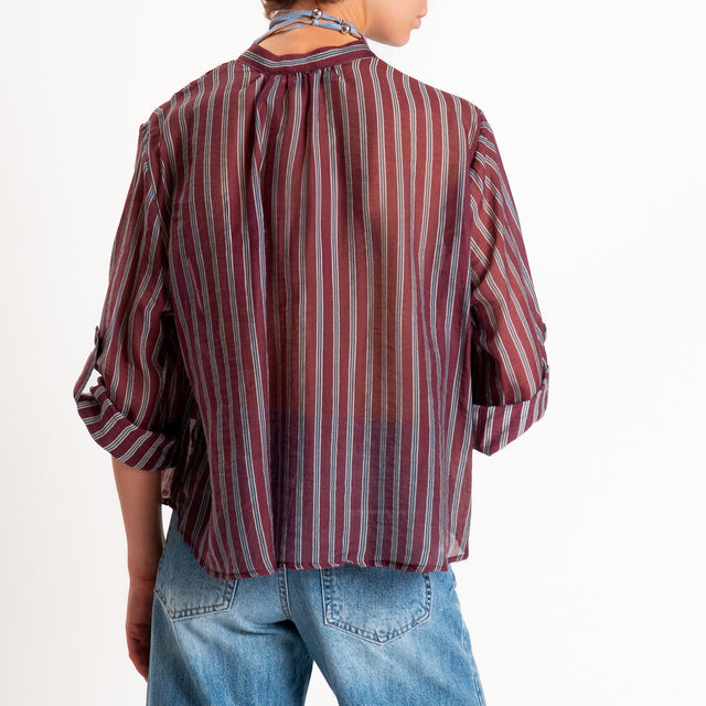 Haveone-Camicia a righe in mussola con collana - bordeaux/celeste