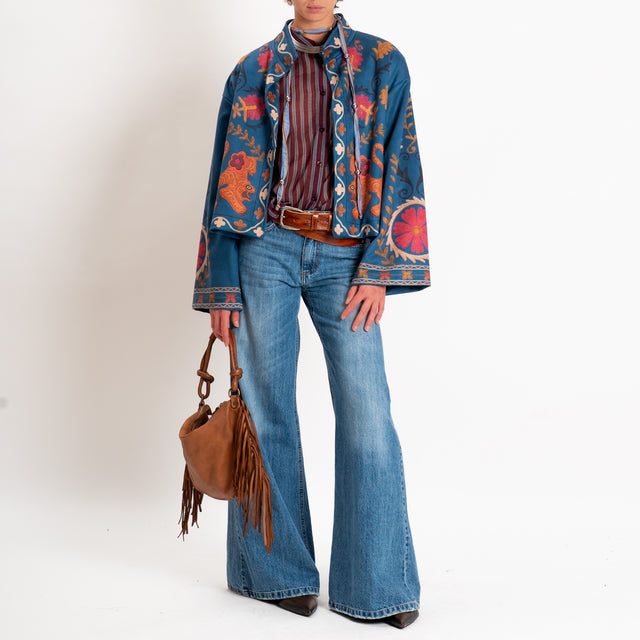 Haveone-Camicia a righe in mussola con collana - bordeaux/celeste
