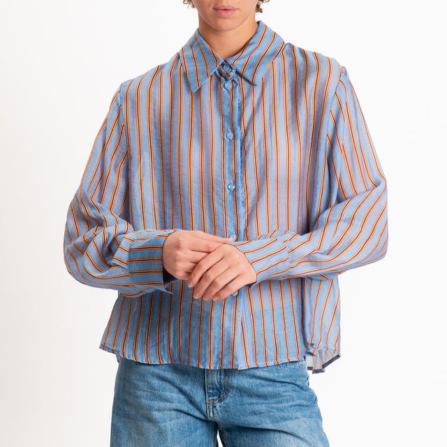 Haveone-Camicia a righe in mussola di lyocell - celeste/ocra/bordeaux