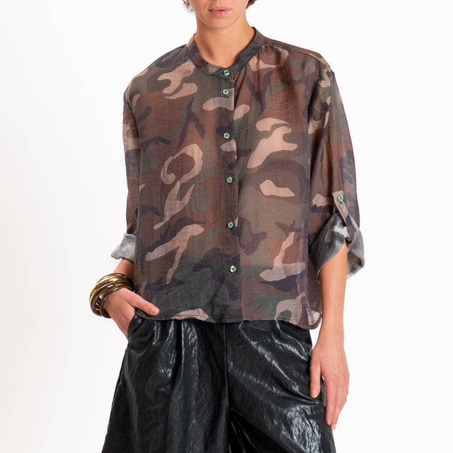Haveone-Camicia in mussola di lyocell camouflage - militare/moro/sand