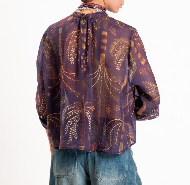 Haveone-Camicia mussola fantasia palme con collana - viola/militare/vino