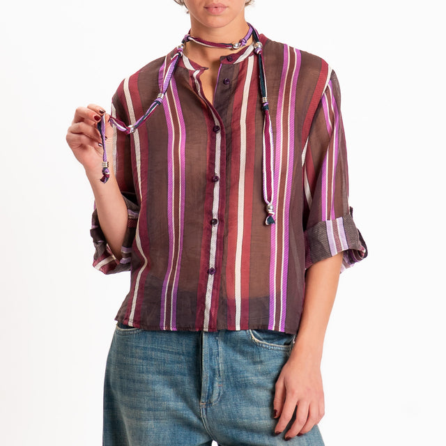Haveone-Camicia mussola a righe con collana - moro/bordeaux