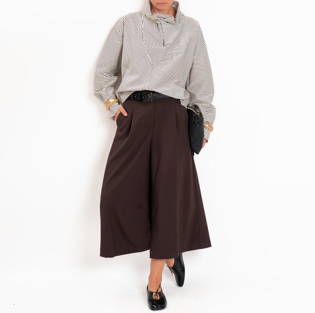 Haveone-Blusa righe bottone dorato - moro/latte