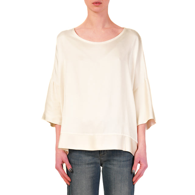 Haveone-Blusa in satin con spacchi laterali - burro