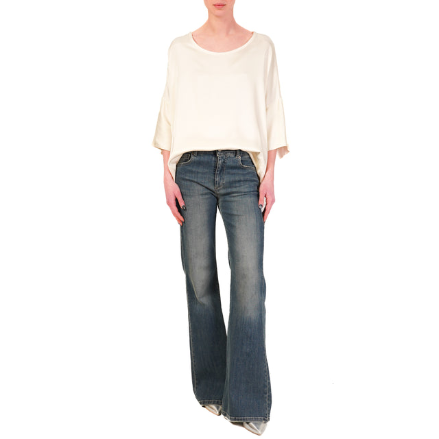 Haveone-Blusa in satin con spacchi laterali - burro