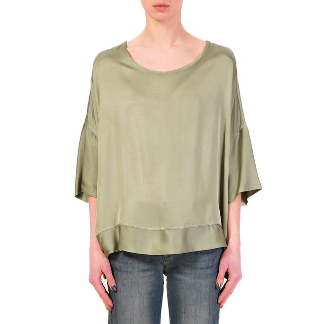 Haveone-Blusa in satin con spacchi laterali - salvia