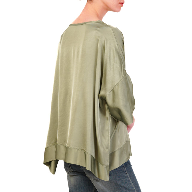 Haveone-Blusa in satin con spacchi laterali - salvia