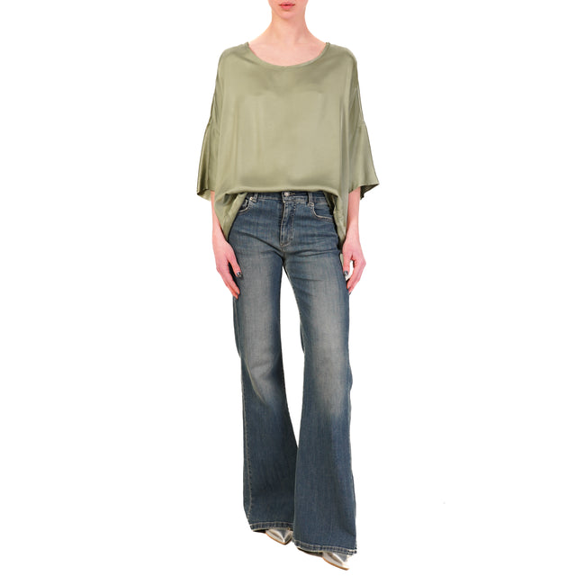 Haveone-Blusa in satin con spacchi laterali - salvia