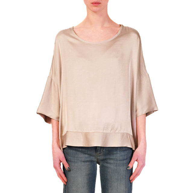 Haveone-Blusa in satin con spacchi laterali - taupe
