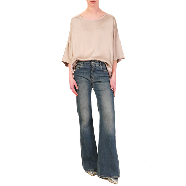 Haveone-Blusa in satin con spacchi laterali - taupe