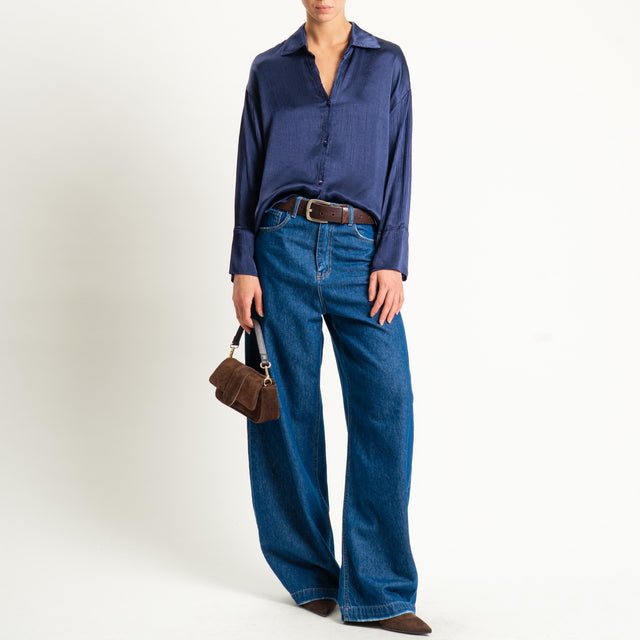 Haveone-Camicia viscosa goffrata - blu