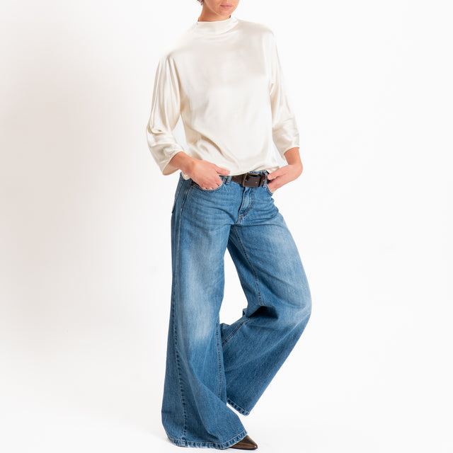 Haveone-Blusa satin elastcizzato - burro