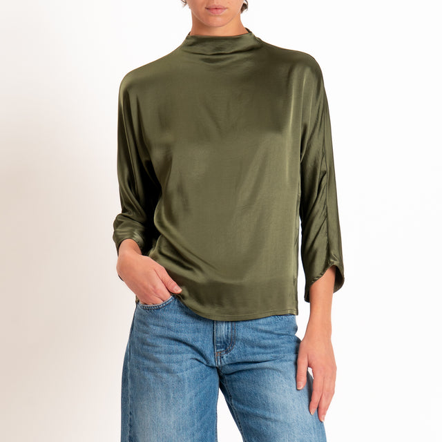 Haveone-Blusa satin elastcizzato - militare