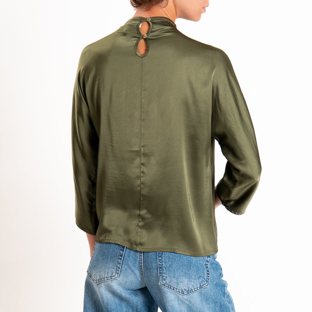 Haveone-Blusa satin elastcizzato - militare