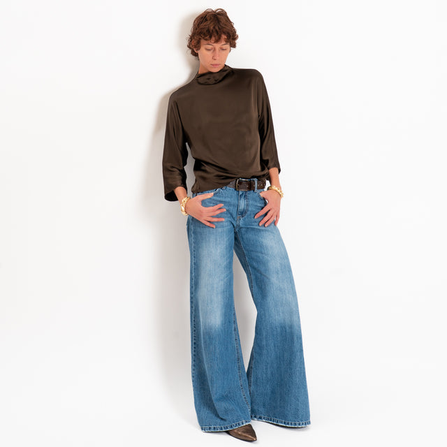 Haveone-Blusa satin elastcizzato - moro