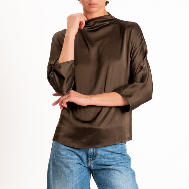 Haveone-Blusa satin elastcizzato - moro