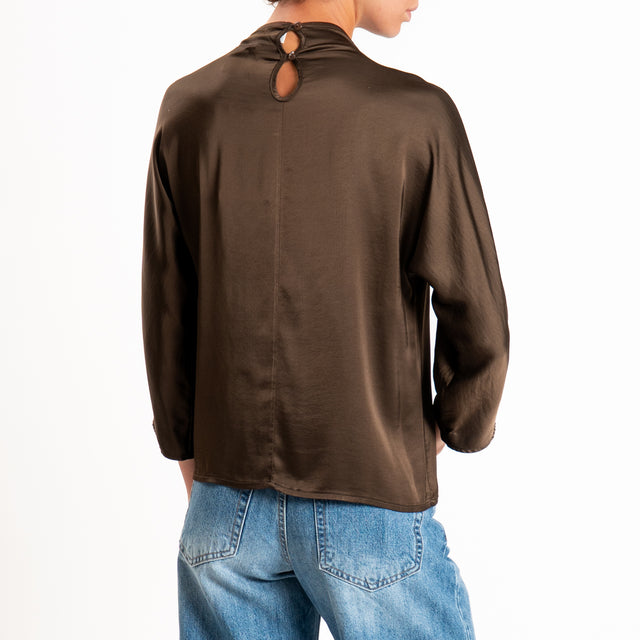 Haveone-Blusa satin elastcizzato - moro