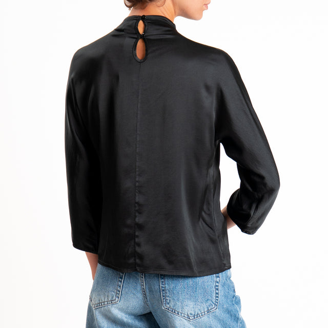 Haveone-Blusa satin elastcizzato - nero