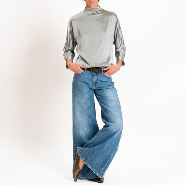 Haveone-Blusa satin elastcizzato - grigio