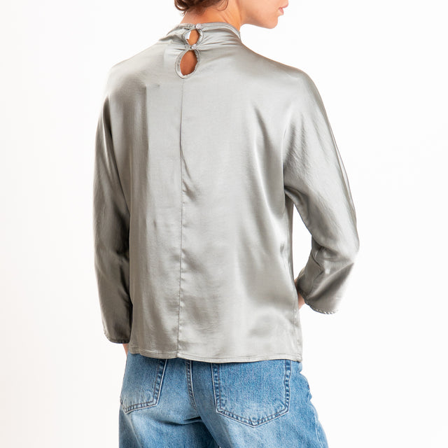 Haveone-Blusa satin elastcizzato - grigio